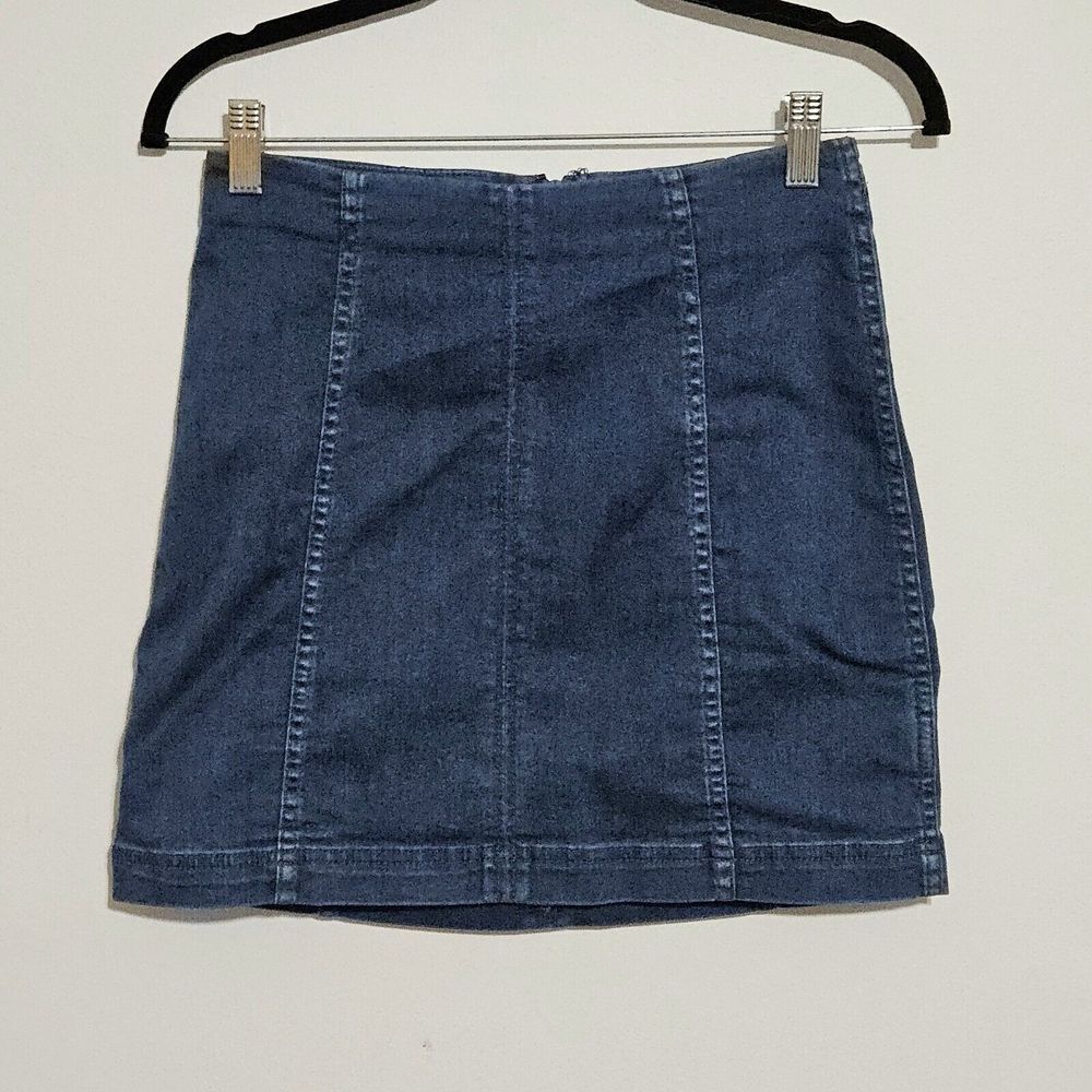 Free People Skirt Size 4 Cotton Stretch Denim Blue Panels Mini Short Zip